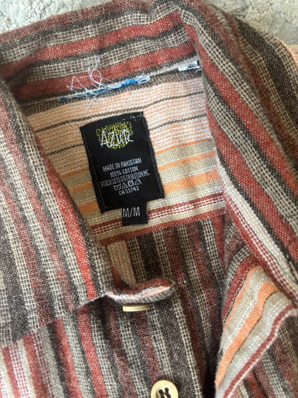 Men's Vertical Stripe Button-Down Shirt in Rust and Cream - Picture 2 of 3